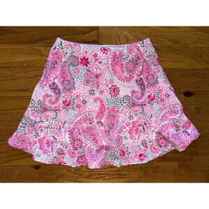 PUTTER GIRL Women’s Pink Paisley Tennis Golf Skort Zipped Pockets sz L